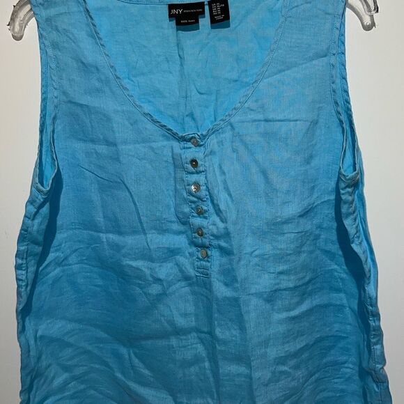 JNY Jones New York Women's Blue 100% Linen Half Button Tank Top Size XL - Picture 8 of 9